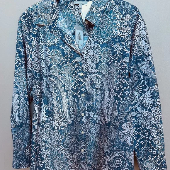 NWT Hinson Wu Sz XL Margot Blue Floral Button-Up Shirt $268 - Picture 4 of 5
